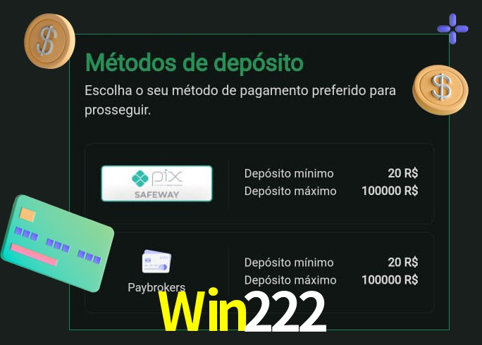 O cassino Win222 oferece uma grande variedade de métodos de pagamento